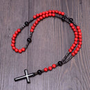 Terço Sagrado em Hematita e Coral Vermelho - Premium Red