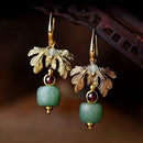Brinco Golden Leaf com Quartzo Verde