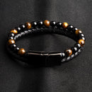 Pulseira de couro e pedras naturais - Elegant Man
