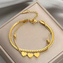Pulseira Dupla Coração em Aço Inoxidável - Double Heart